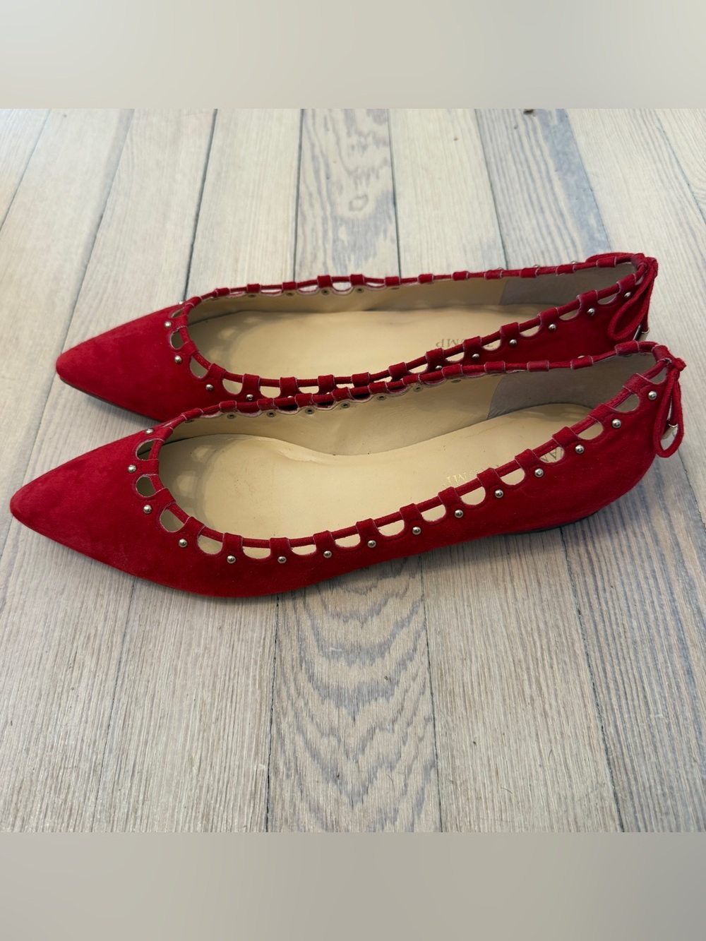 IVANKA TRUMP Women’s Cooper Red Suede Studded Pointed Toe Cutout Flats 9M - Picture 2 of 5